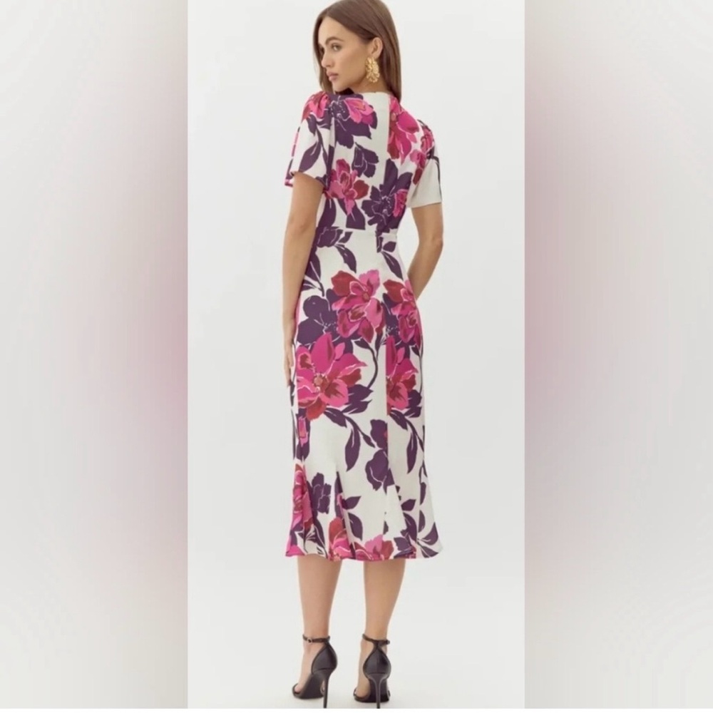 Adelyn Rae White Midi Dress with Pink & Black Floral Print